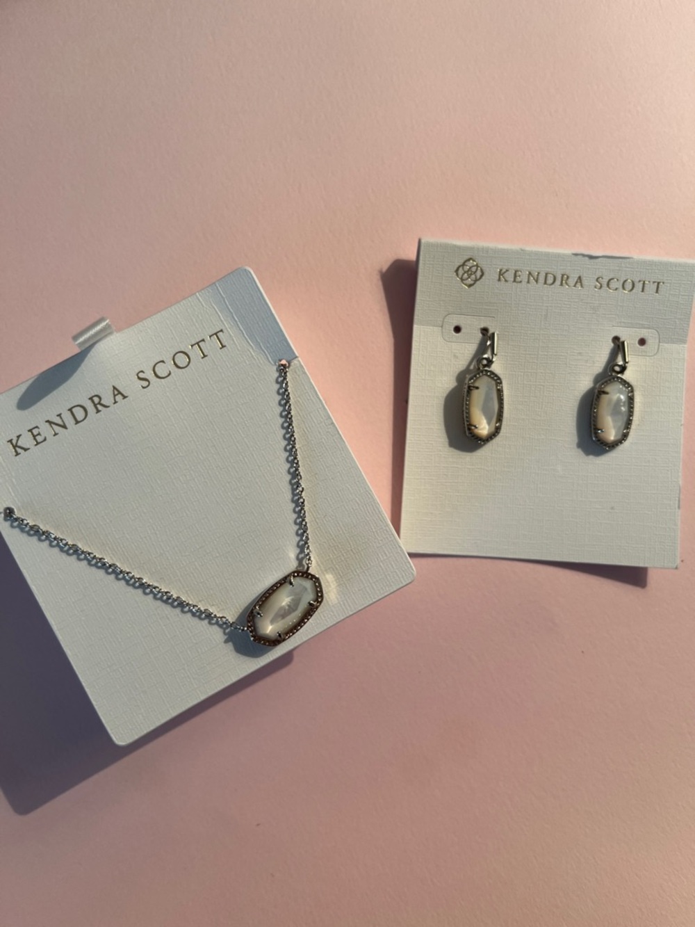 Kendra Scott White Opal Elisa Pendant Necklace and Drop Earrings - Silver